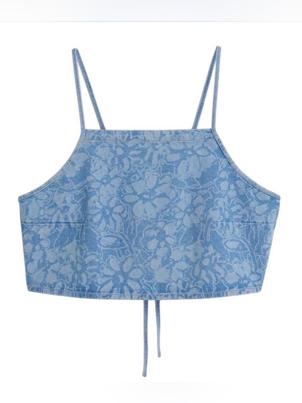 H&M Floral-Print Denim Cropped Top - Light Blue